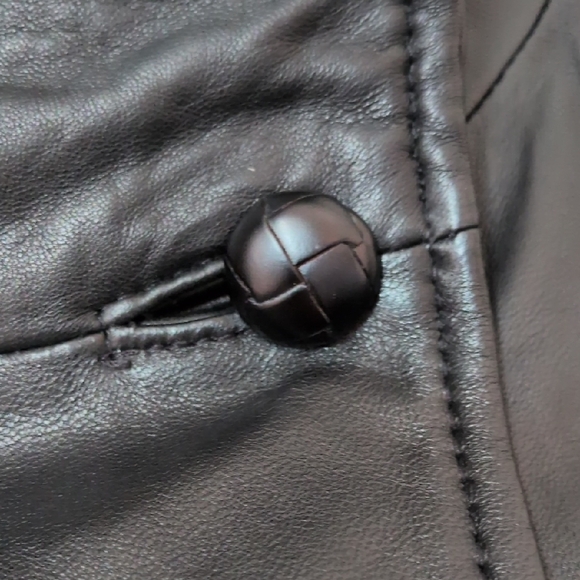 Nicole Miller Black Lambskin Leather Coat with Persian Lamb Fur Trim Size S - Picture 4 of 6